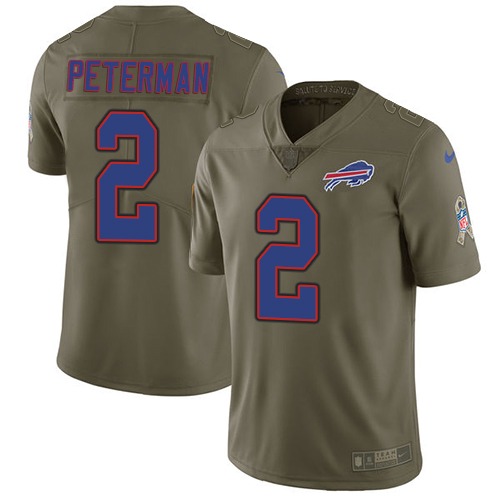 Nike Bills #2 Nathan Peterman Olive Men's Stitched NFL Limited Salute To Service Jersey - Click Image to Close